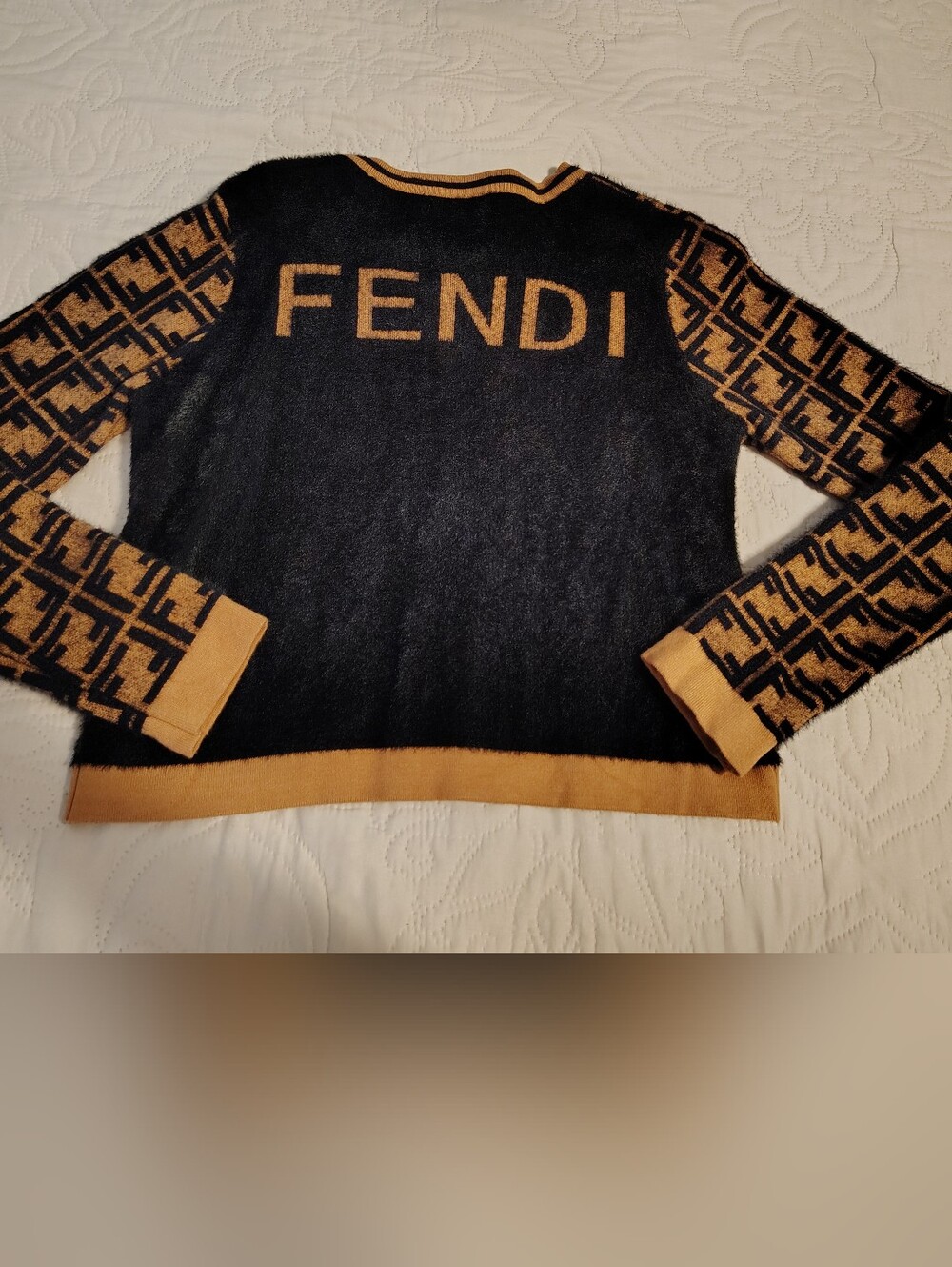 Fendi Black and Mustard Logo Knit Cardigan